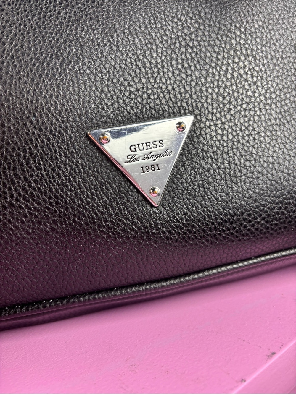 GUESS Black Pebbled Leather Tote with Silver Hardware - Picture 10 of 14